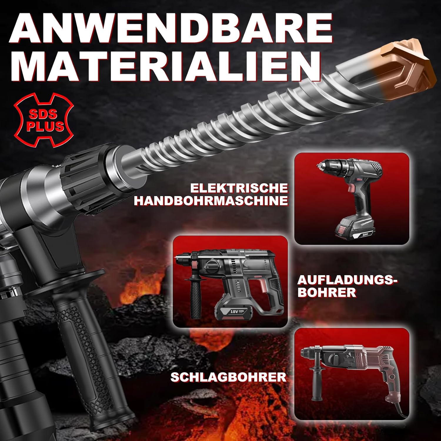 Thumbnail 4 de METOTY SDS-Plus Betonbohrer 12 mm × 210 mm mit 4 Hartmetallschneiden