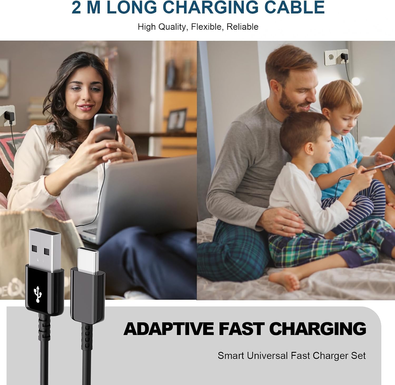 Thumbnail 6 de Schnelles USB-Ladegerät mit 2 m USB-C Kabel – kompatibel mit Samsung Galaxy Serien (A, S, Note) und mehr