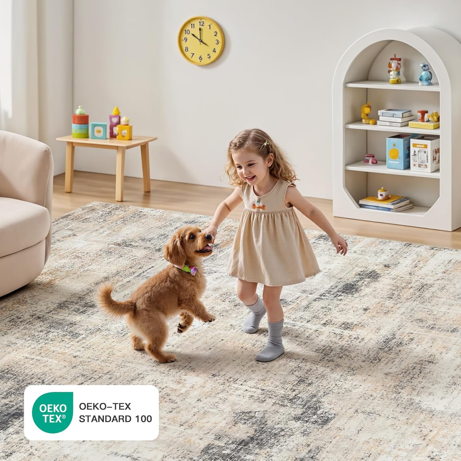 Thumbnail 4 de Lofus 8x10 Area Rug for Living Room (Gold Abstract) with Non-Slip Backing