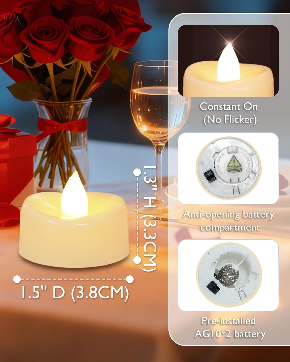 Detalle 2 de AMAGIC 24 Pack Warm White Tea Lights LED 100hr