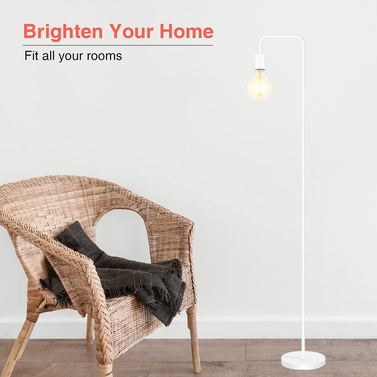 Thumbnail 2 de BBHome Retro Stehlampe Gebogen – Minimalistische Metall-Stehlampe mit Fußschalter, 165 cm, E27, Weiß