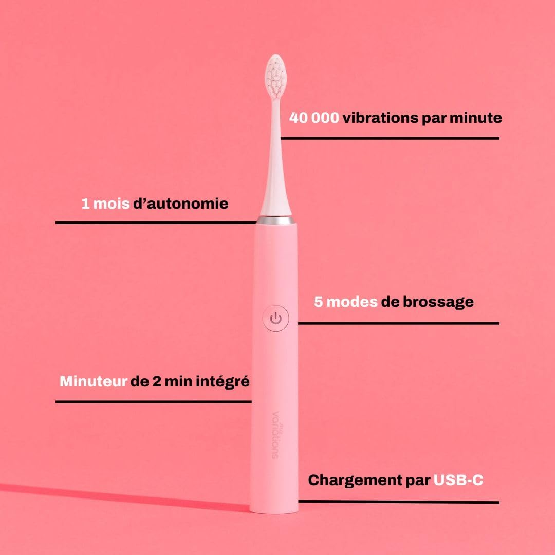 Detalle de My Variations ® Brosse à Dents Électrique Sonique Rose – Autonomie d’un mois et 5 modes de brossage