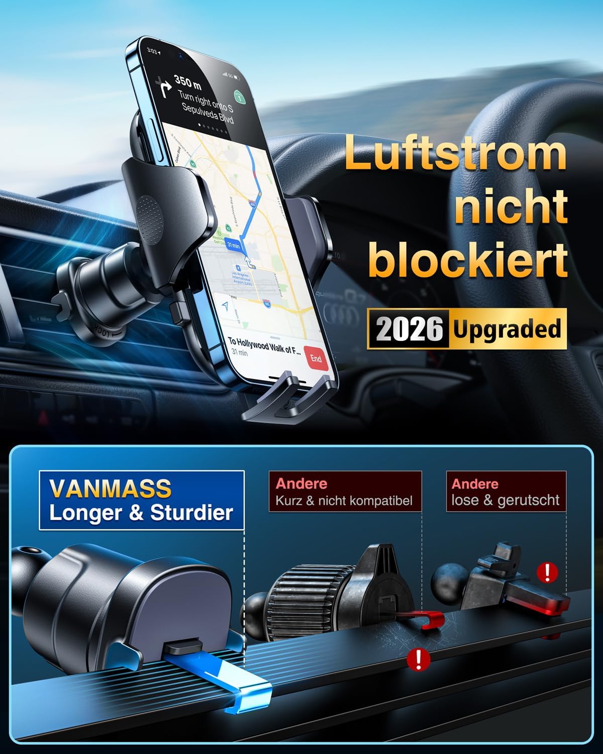 Thumbnail 5 de VANMASS 2026 Handyhalterung Auto 4‑in‑1 360° Drehbar