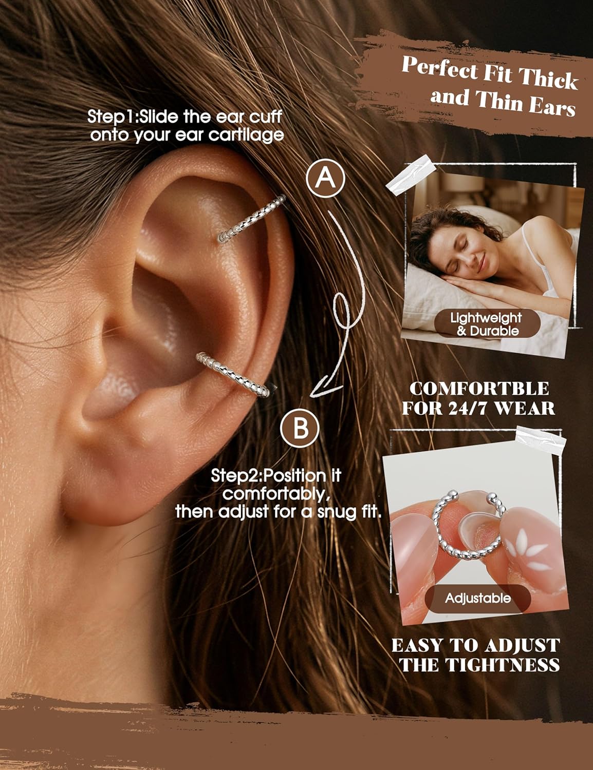 Thumbnail 2 de MILACOLATO 3er-Set Ear Cuffs (Gold & Silber), Clip-Ohrclips ohne Ohrloch mit CZ-Optik in Geschenkbox