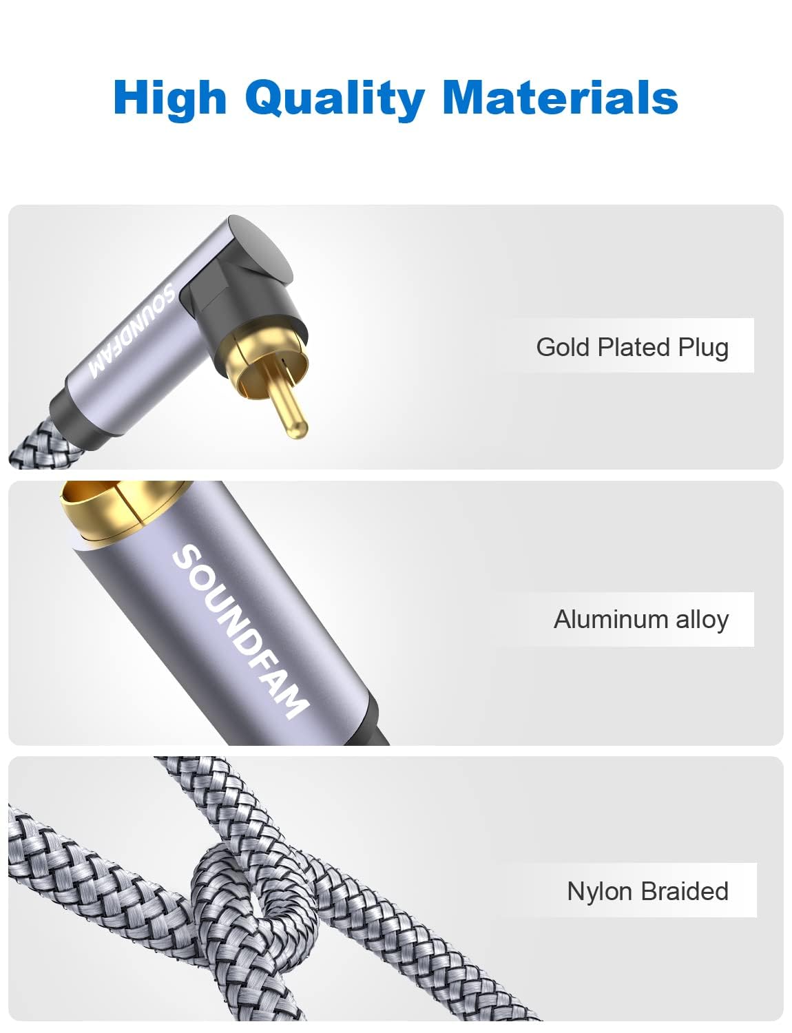 Detalle 2 de SOUNDFAM Subwoofer Kabel 90° Cinch – Kabel für Wandmontage, 2 m, RCA Subwooferkabel mit 90-Grad Steckern