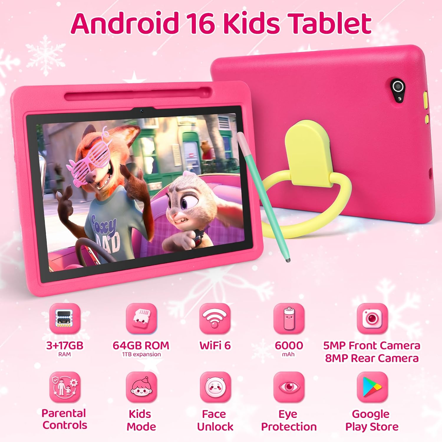 Thumbnail 1 de Laptok Tablet Bambini 10'' con Controlli Parentali e Custodia Rosa – Android 16, 20GB RAM, ESPANDE fino a 1TB
