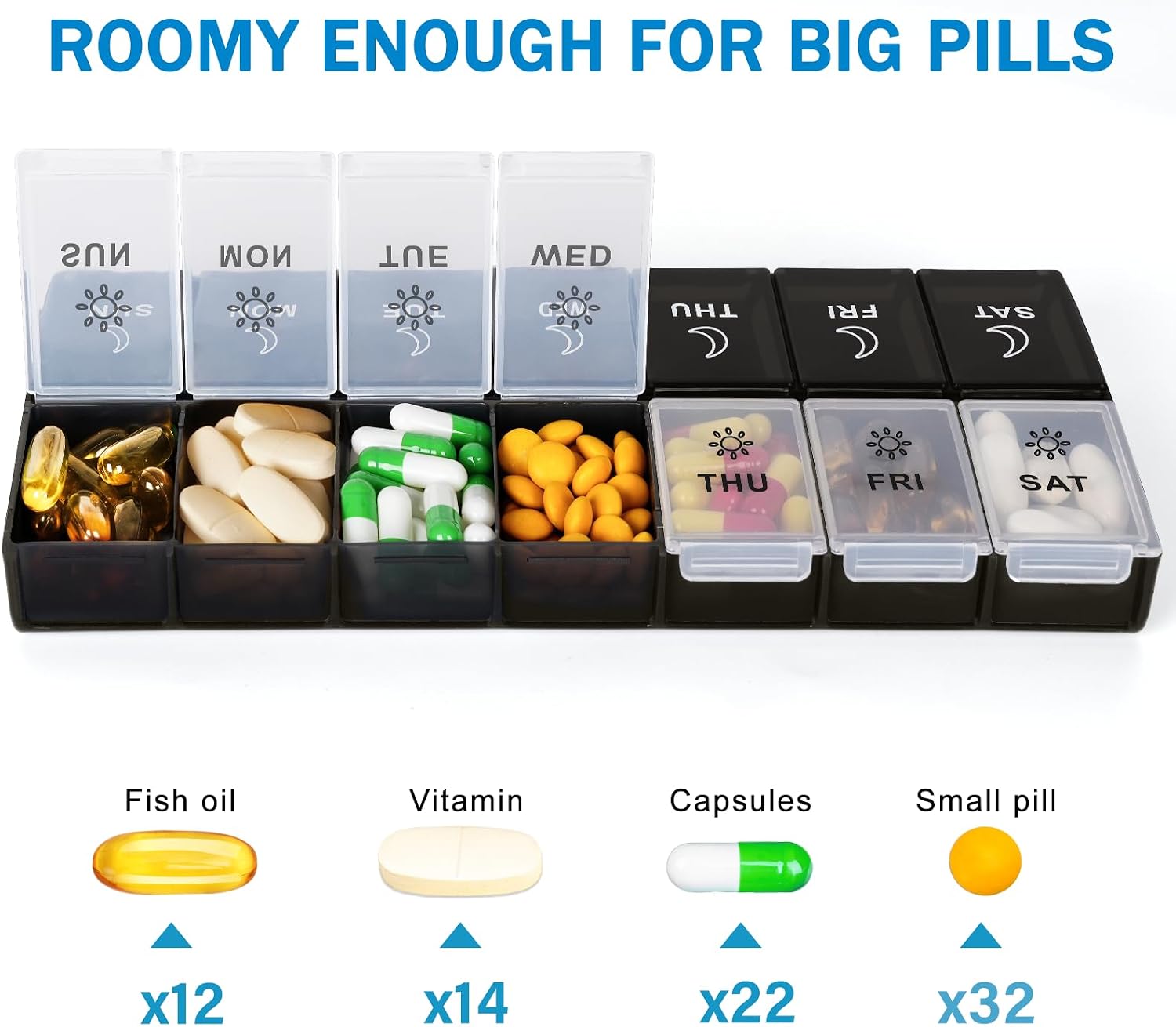 Thumbnail 1 de Mossime Weekly Pill Box 7-Day: Large 14-Compartment AM/PM Pill Organiser
