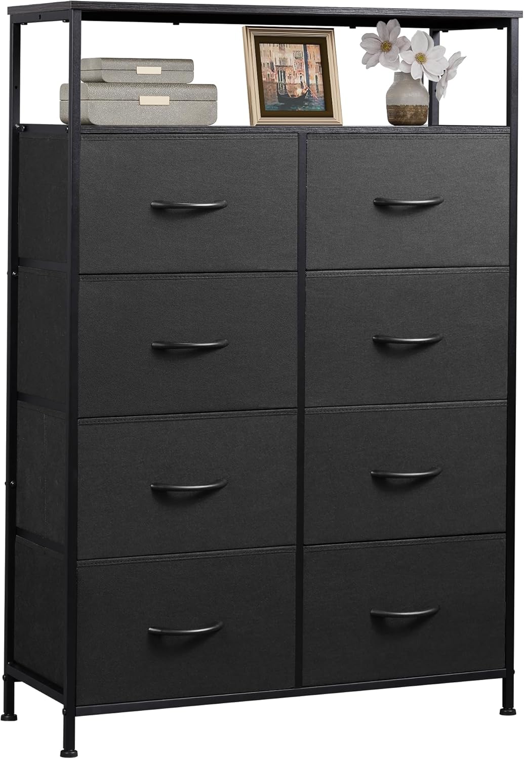 Detalle de WLIVE ASNG085DK 8-Drawer Fabric Dresser with Open Shelves