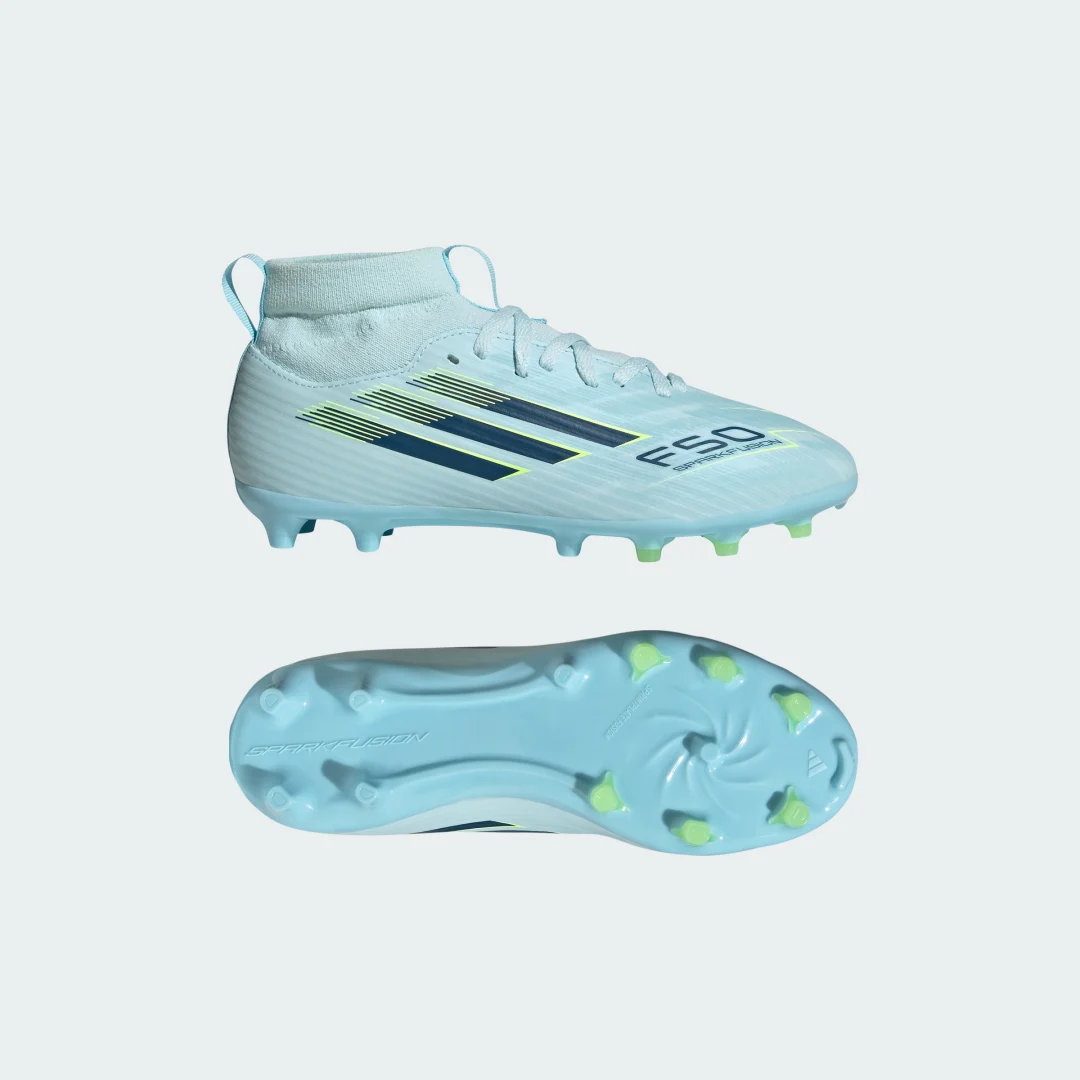 Detalle de Adidas Bota F50 SPARKFUSION LEAGUE de media caña para niños – césped natural/artificial