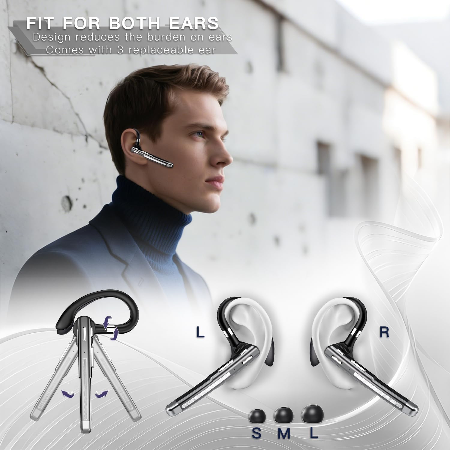 Detalle de Xoruezls Bluetooth Headset V6.1: 100-Hour Single-Ear Wireless Earbud with CVC8.0 Noise Cancellation