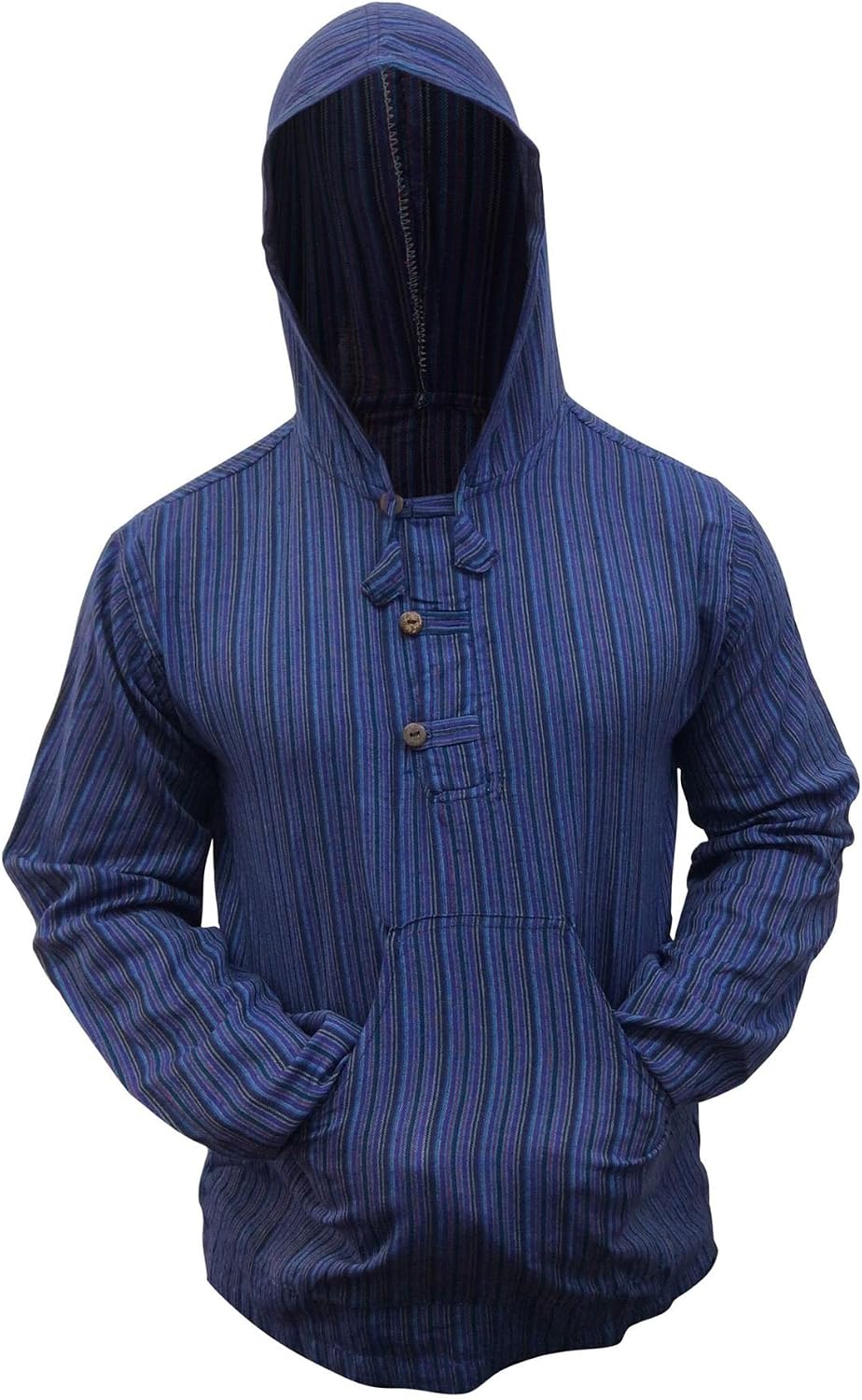Detalle 2 de Shopoholic Fashion Mehrfarbig dharke Streifen Opa Kapuzenpulli Hemd – Leichter Kapuzenpullover, lockerer Look