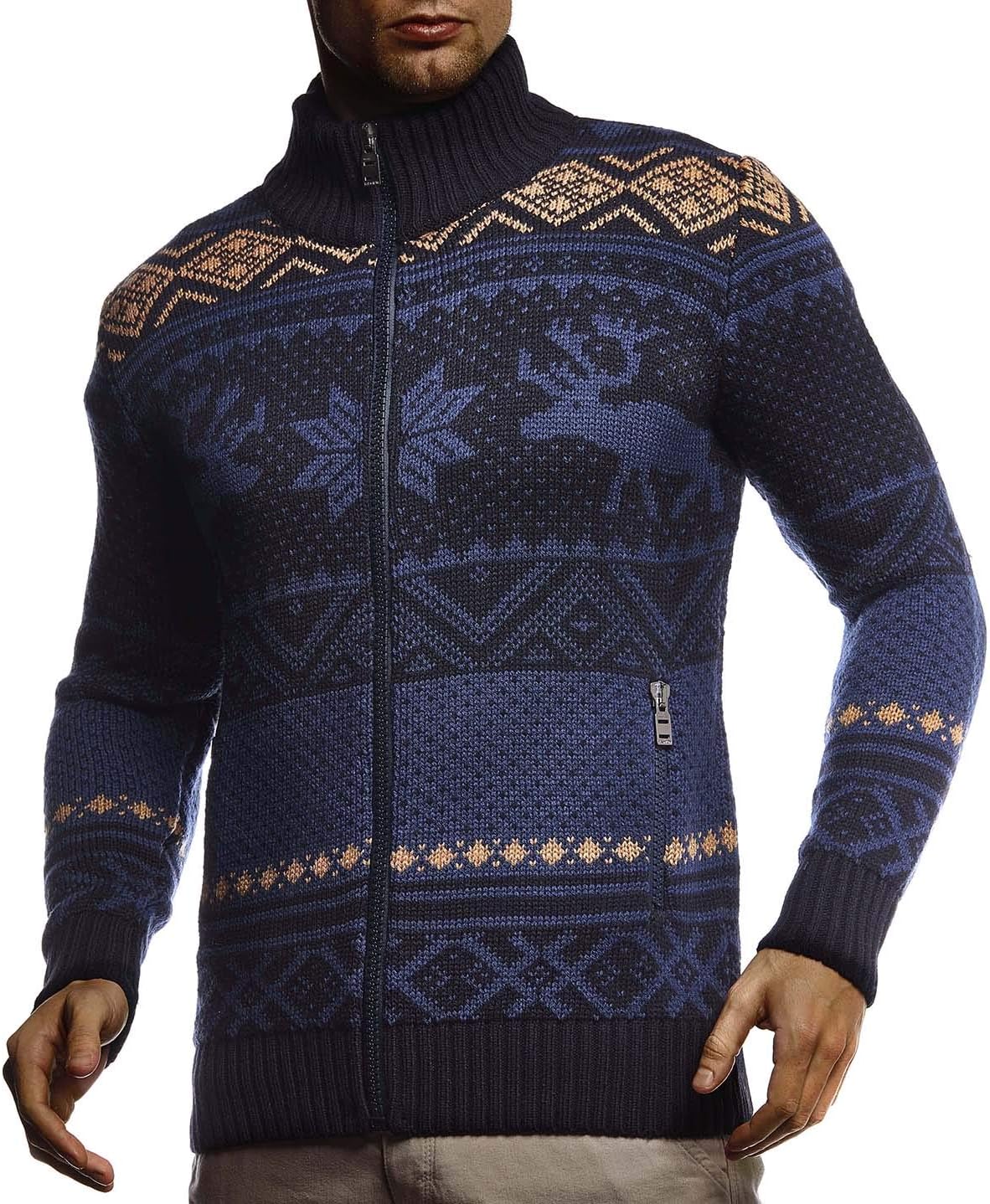 Thumbnail 1 de Leif Nelson LN20759 : veste en tricot à col montant motif norvégien pour homme