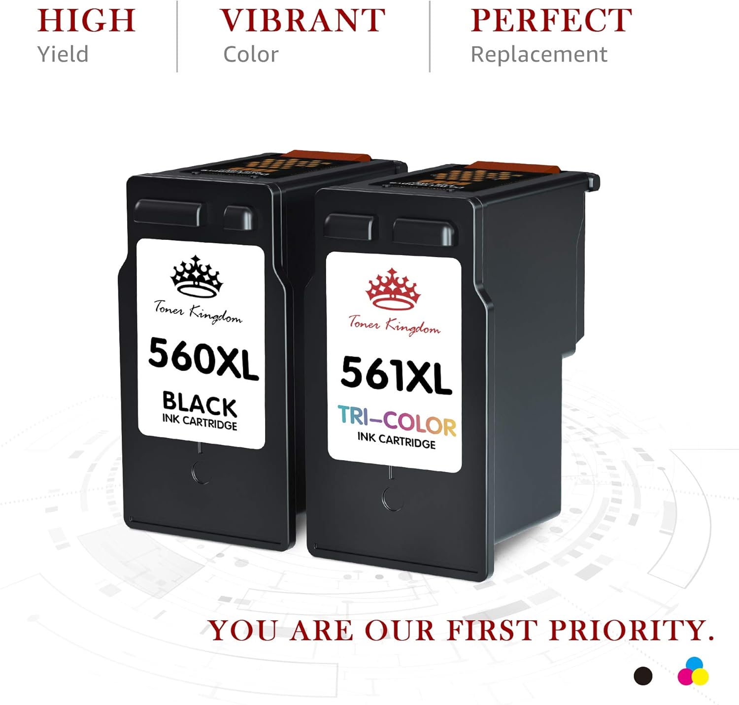 Thumbnail 3 de Toner Kingdom 560 561 XL Ink Cartridges Replacement for Canon PIXMA TS5350 / TS7450 (2-Pack) – Black + Tri-Colour