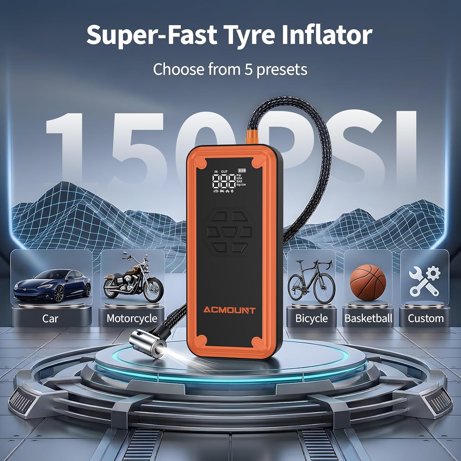 Detalle de Acmount jump starter with 150 PSI air compressor