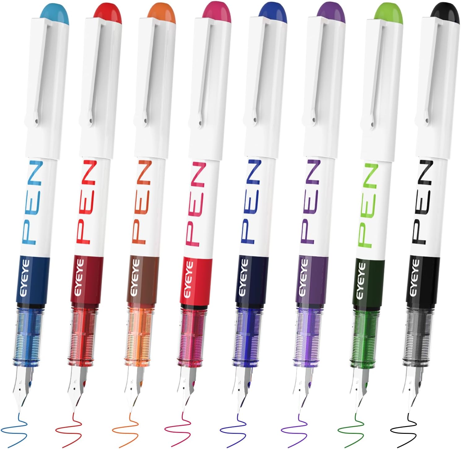 Detalle de EYEYE FP10F Fountain Pens, 0.5mm Fine Nib, White Barrel, 8-Pack