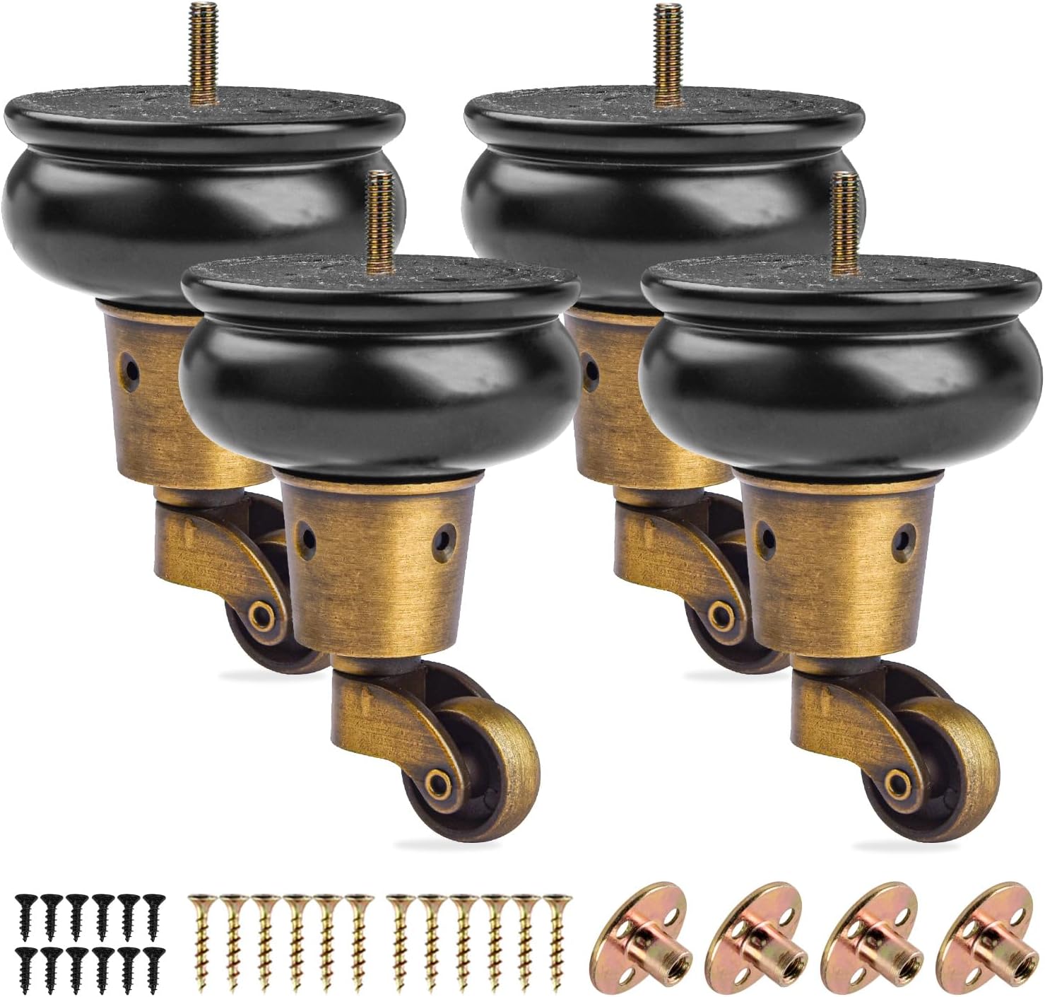 Detalle de Btowin 4-inch Solid Wood Furniture Legs with Swivel Casters, M8 Bolts and Walnut Finish