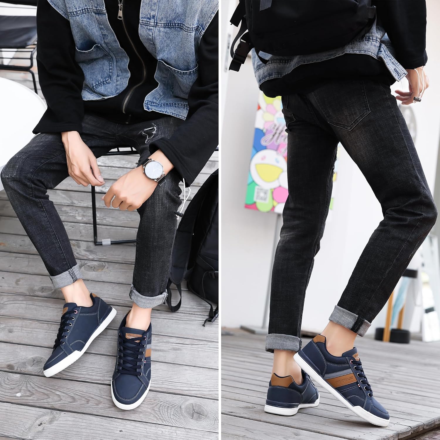 Detalle 2 de Mens Casual Shoes Leather Trainers Classic Sneakers with Lace Up Comfort