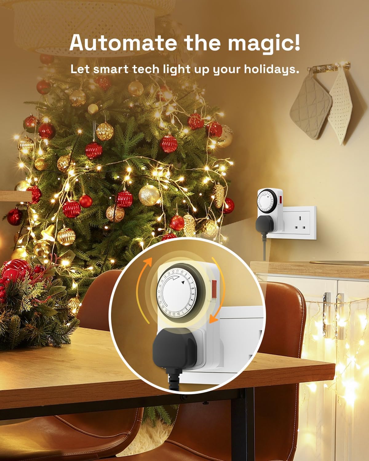 Detalle de HBN 24 Hour Timer Plug Socket UK: Precise 15‑Minute Scheduling for Lamps, Christmas Lights and More
