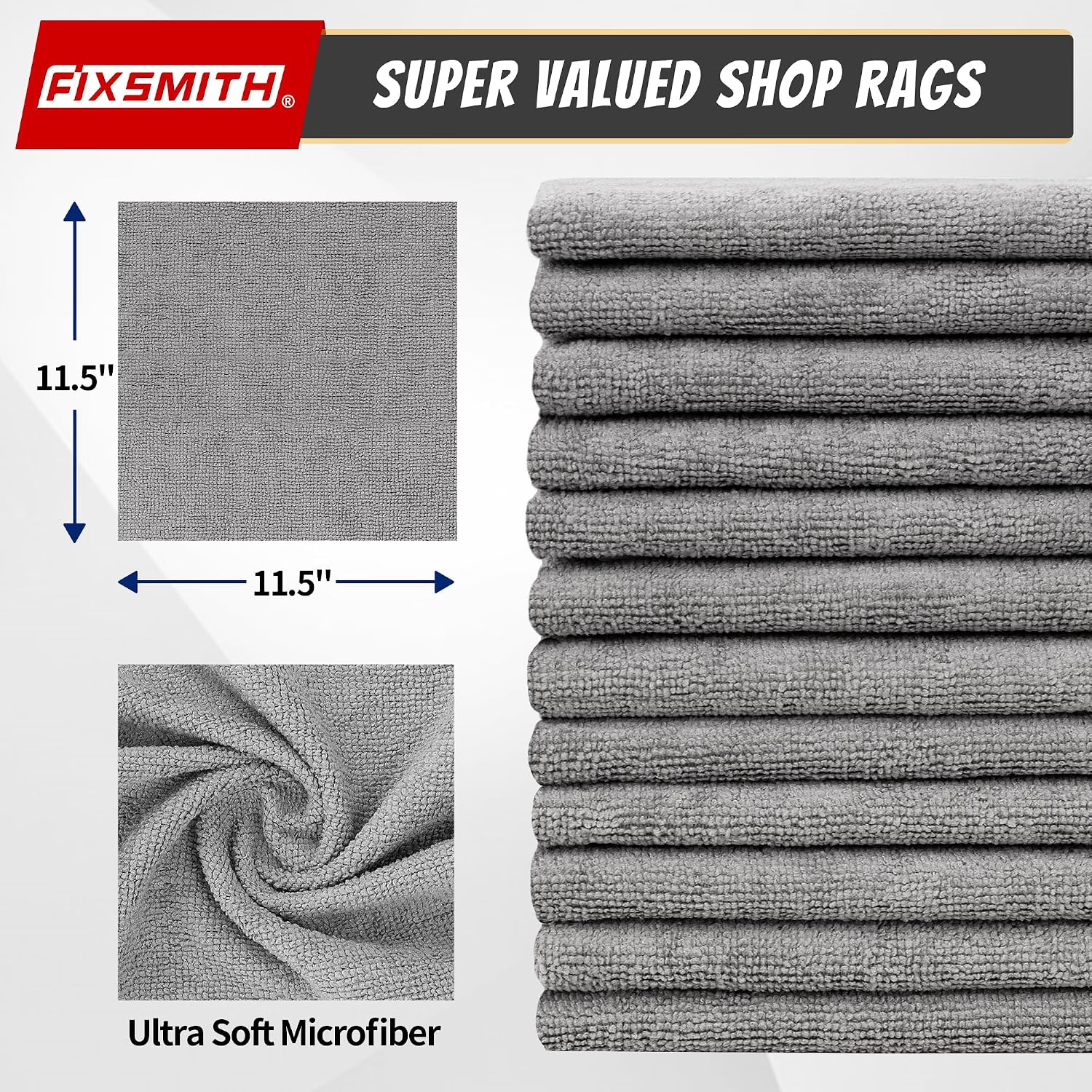 Detalle de FIXSMITH Shop Towels, 200-Pack Gray Microfiber, 11.5-Inch Square