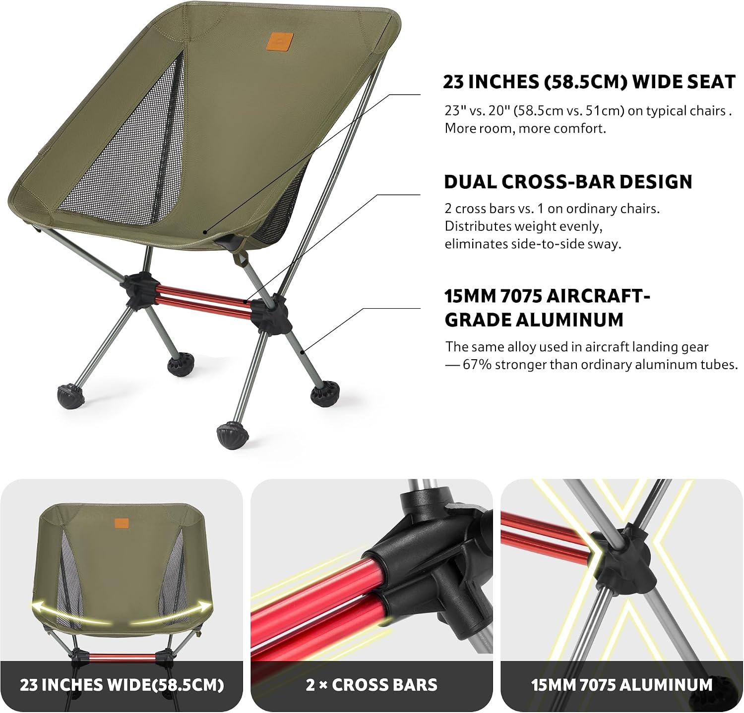 Detalle 1 de Naturehike Stellaluna L01 NH20JJ027 hopfällbar stol, 878 g, grön