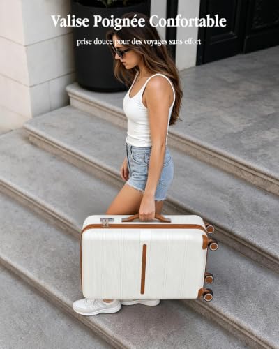 Detalle de British Traveller Valise Grande 101L Soute Rigide – Voyage Crème