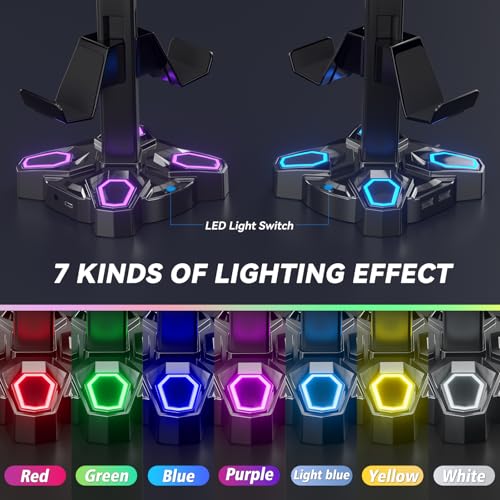 Detalle de KDD Led: Soporte para Auriculares Gaming con 2 Puertos USB y Puerto Type‑C