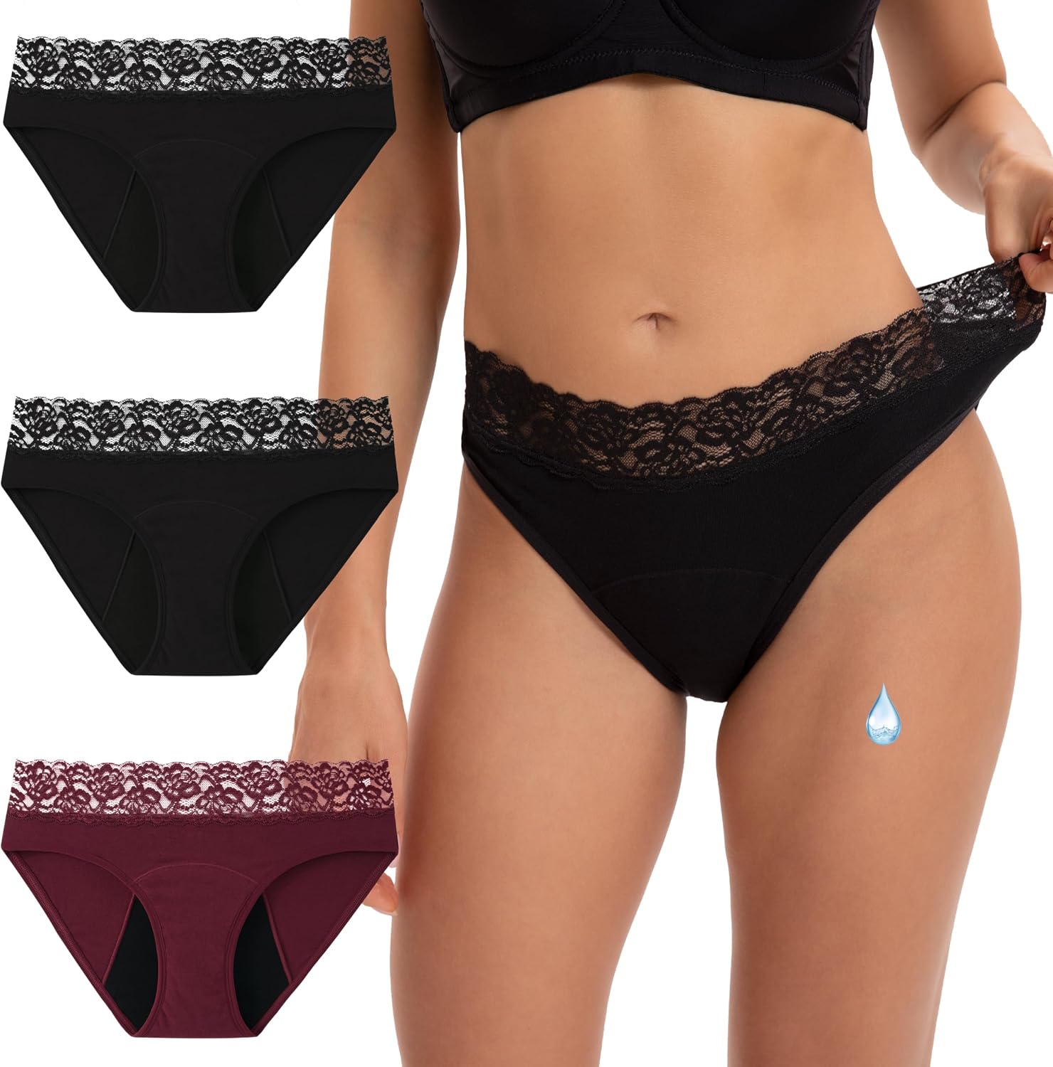 Thumbnail 1 de INNERSY Periodenunterwäsche Spitzen Slip 3er Pack
