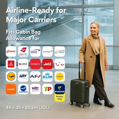 Thumbnail 6 de WORLD EXPLORER Cabin Suitcase ABS Hard Shell – 30L Underseat, 360° Spinner Wheels, 3‑digit Lock, 45x35x20 CM