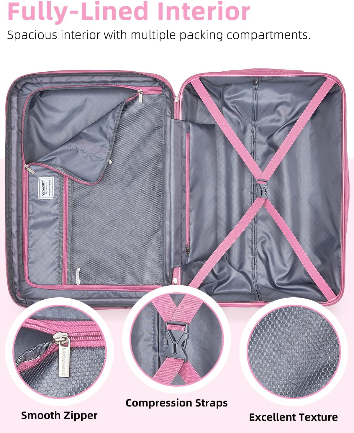 Thumbnail 4 de LARVENDER Carry-on Luggage Expandable 20 Inch Hardside Set with TSA Lock + Large Travel Backpack (Peach Sparkling)