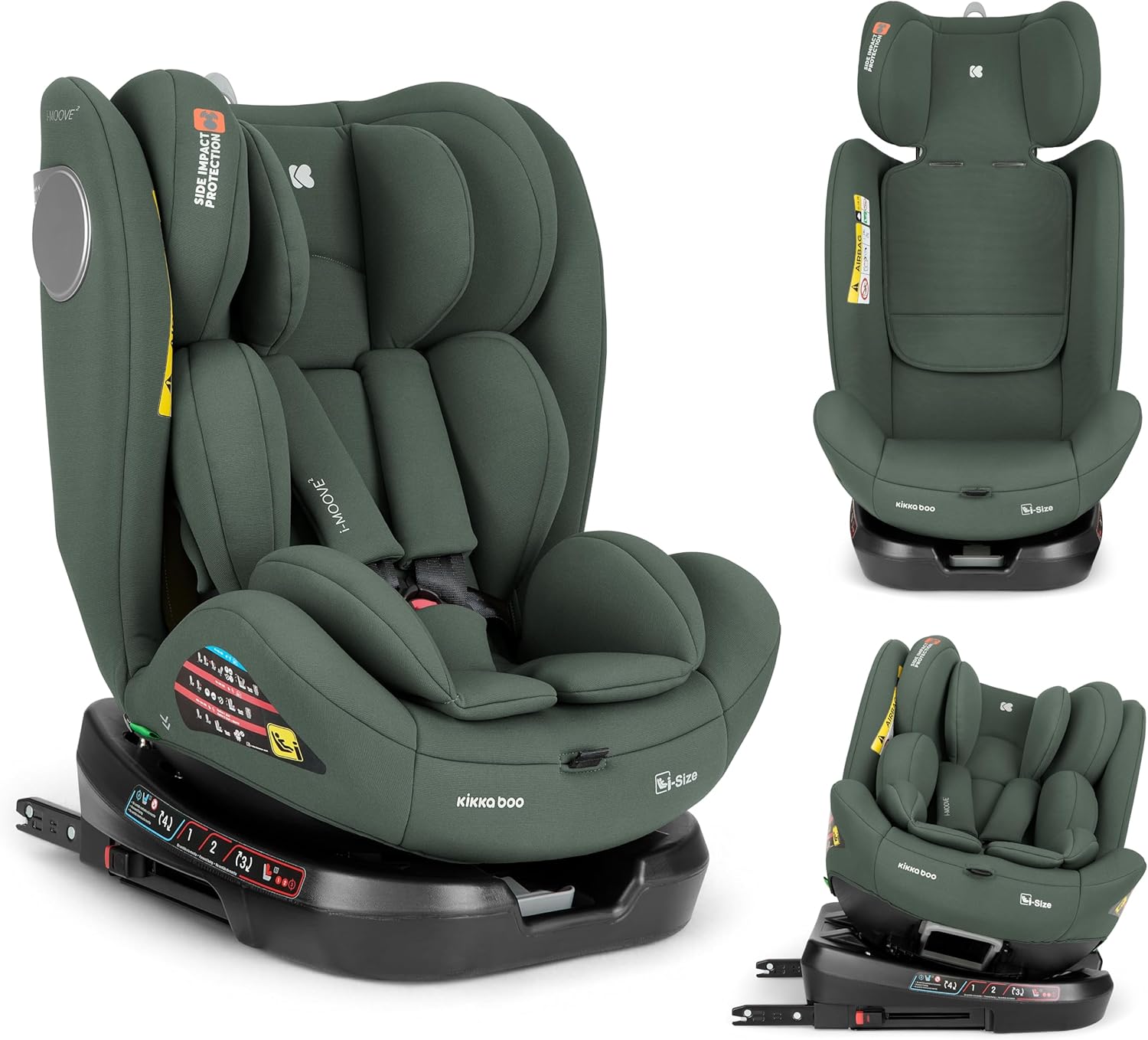 KikkaBoo Seggiolino Auto 0–36 kg ISOFIX i-Size i-MOOVE 2, Rotazione 360°, Verde Militare