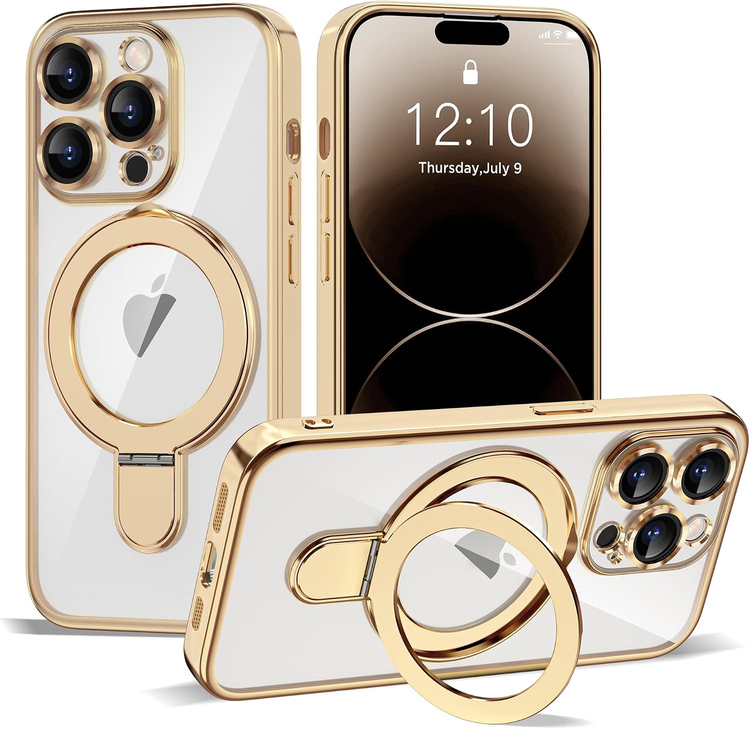 Detalle de ETPESOK 1-EE-AKN-iphone14PRO-TDZD-GD Clear iPhone 14 Pro Case, Gold Trim, Ring Stand