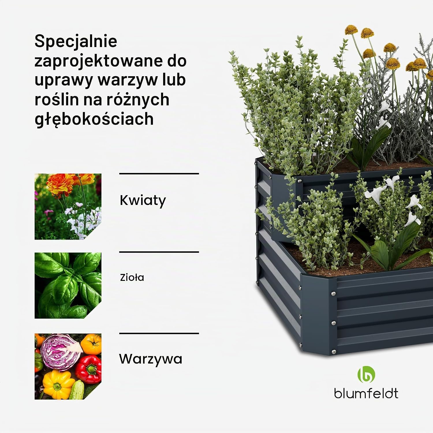Detalle 2 de blumfeldt High Grow – podwyższona grządka 120 × 90 cm, 2 poziomy, stal