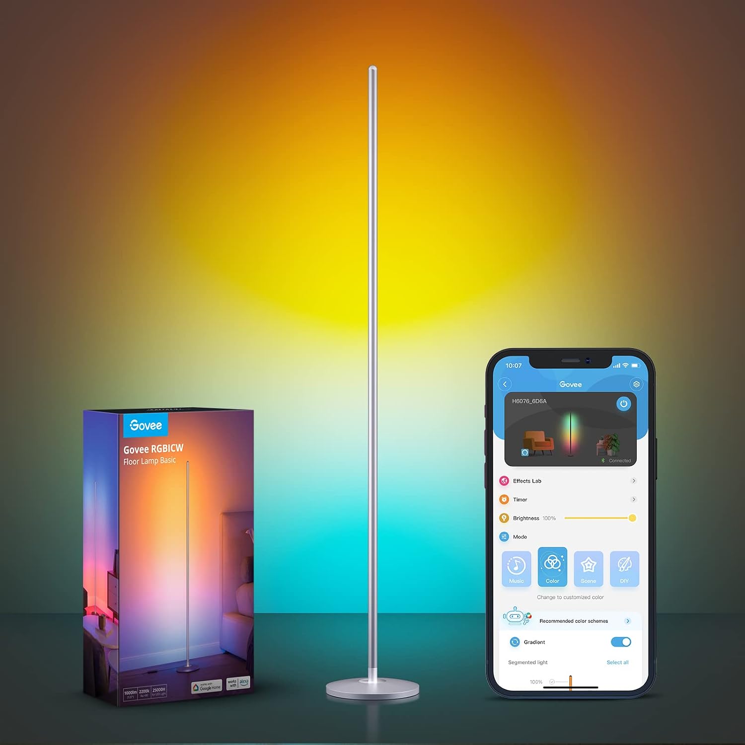 Detalle de Govee LED Floor Lamp RGBIC (Corner Lamp, Silver) with 61 Scene Modes & Music Sync