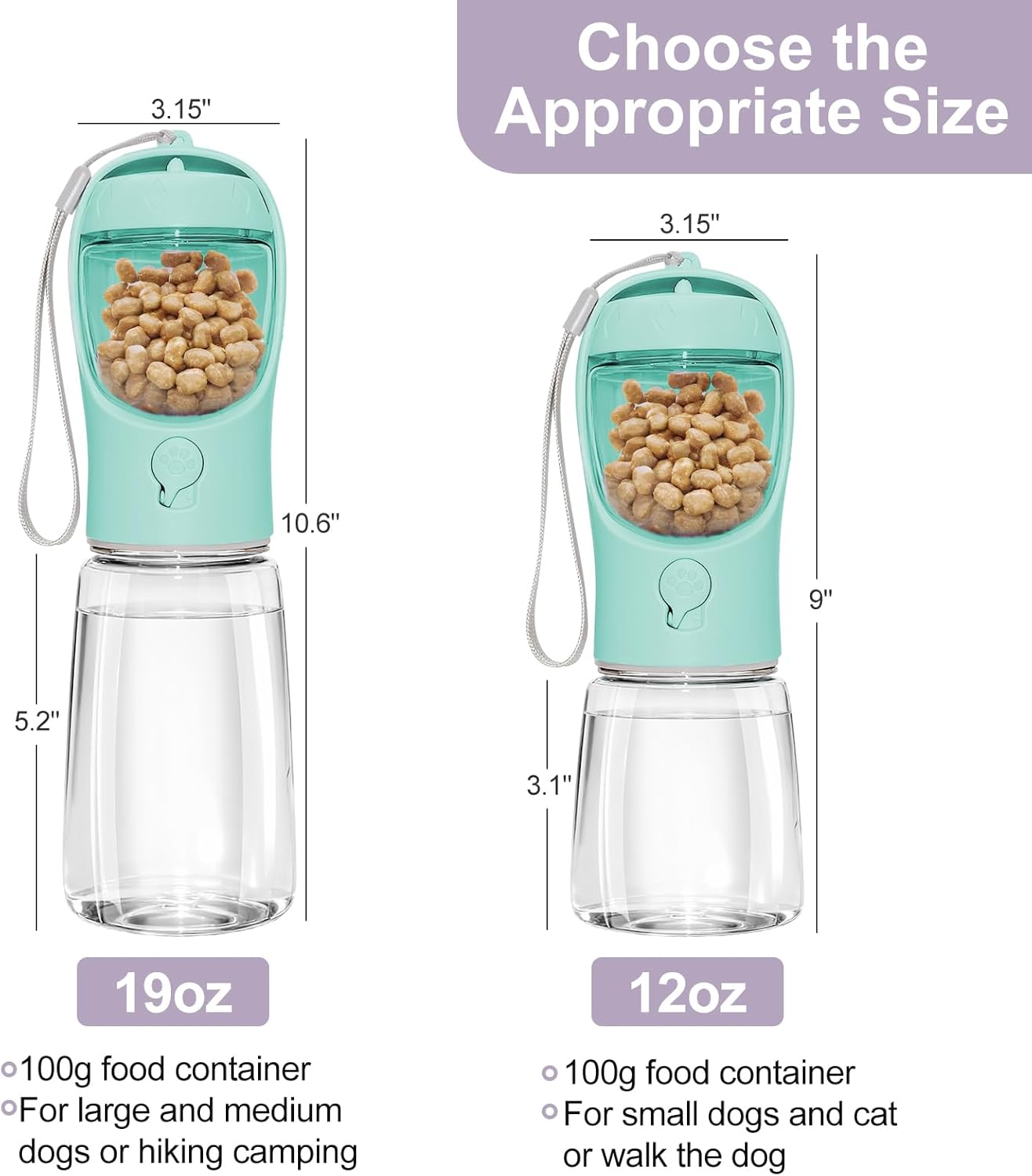 Detalle de Liphier Dog Water Bottle 2 in 1 Portable Water Bottle with Food Container (Green, 550ml)
