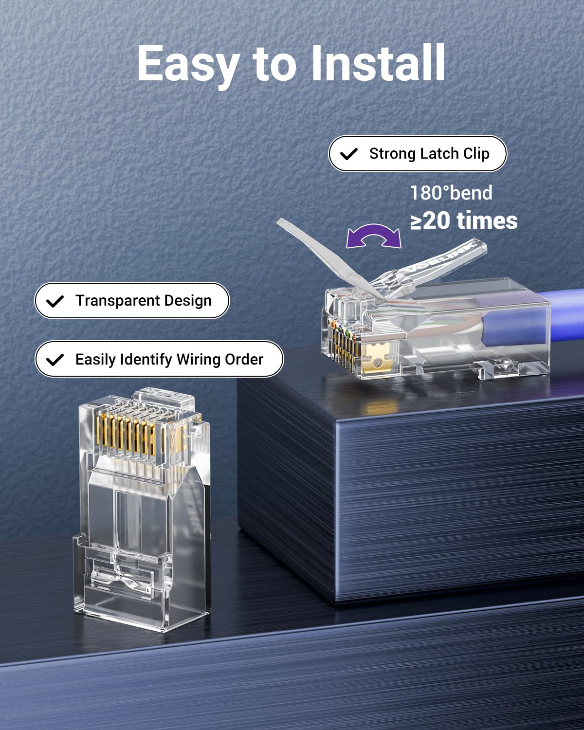 Detalle 2 de VCE RJ45 Pass-Through Connectors (Gold-Plated) 50 Pack for Cat6/5e