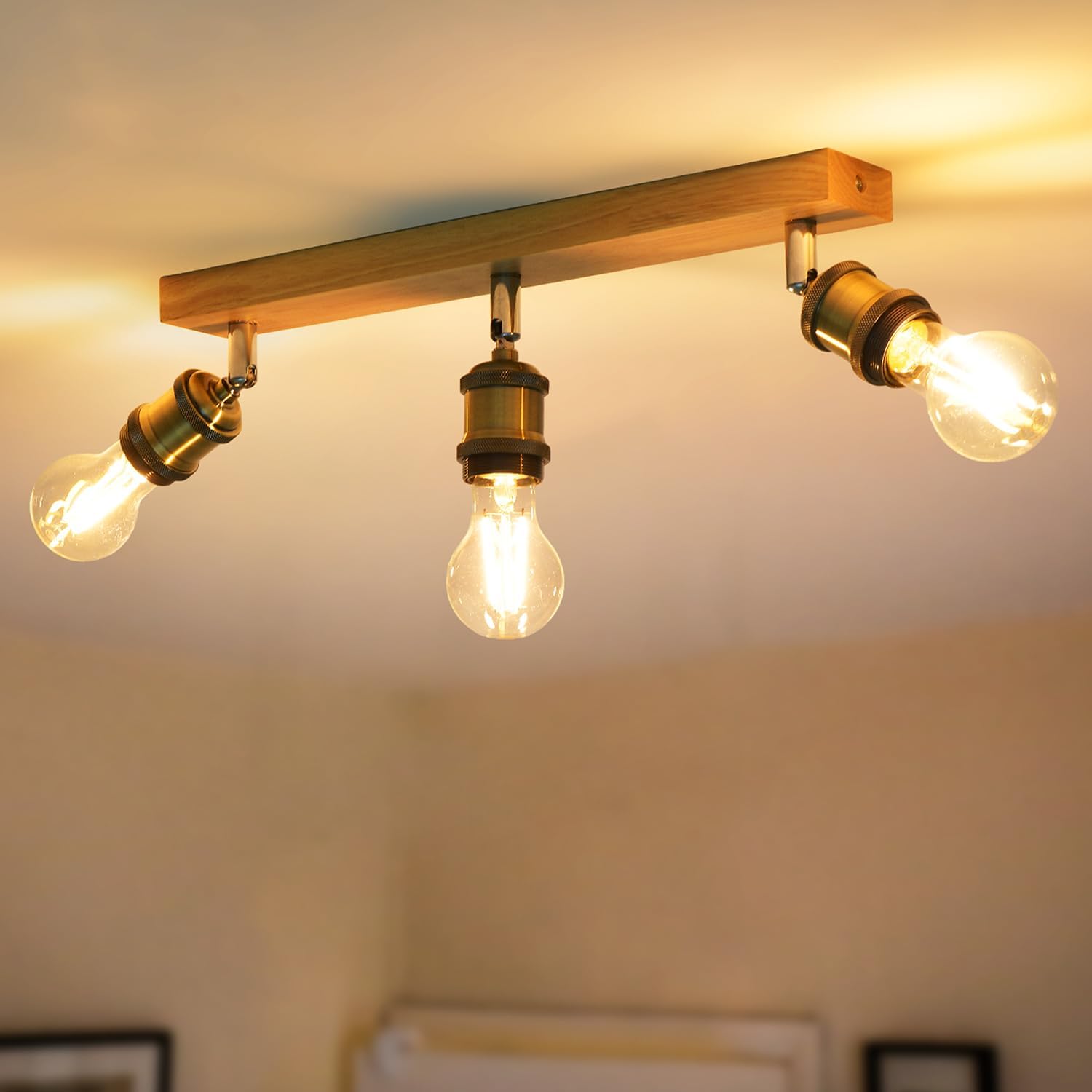 Detalle de ANWIO Retro 3-Way E27 Ceiling Light Fitting with Rotatable Spotlight Heads