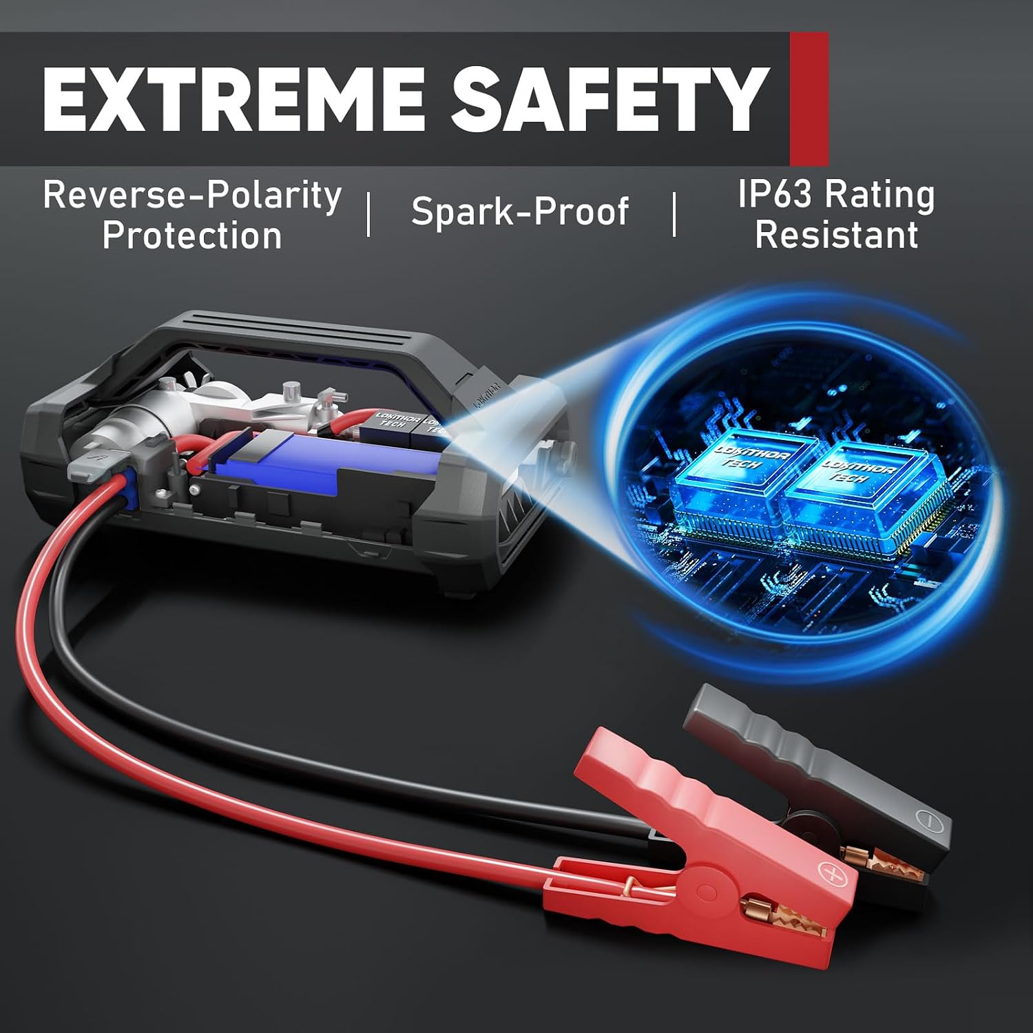 Detalle de LOKITHOR JA300 : booster 1500A avec compresseur 150 PSI et batterie 12 V externe