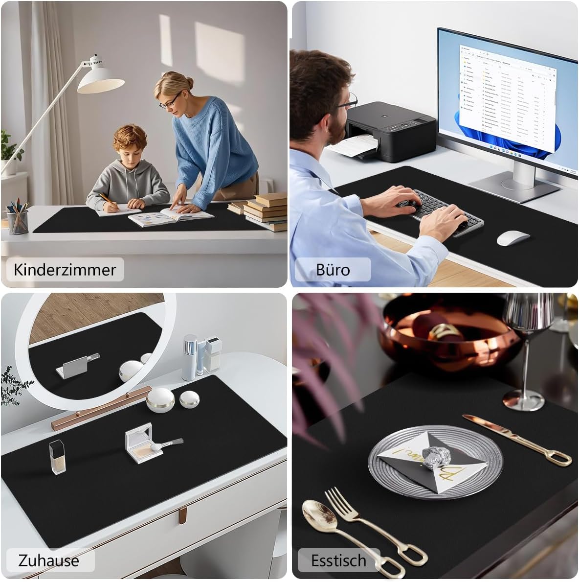 Thumbnail 5 de Zindoo Schreibtischunterlage Schwarz 120x60 cm aus PU-Leder mit rutschfester Wildleder-Rückseite