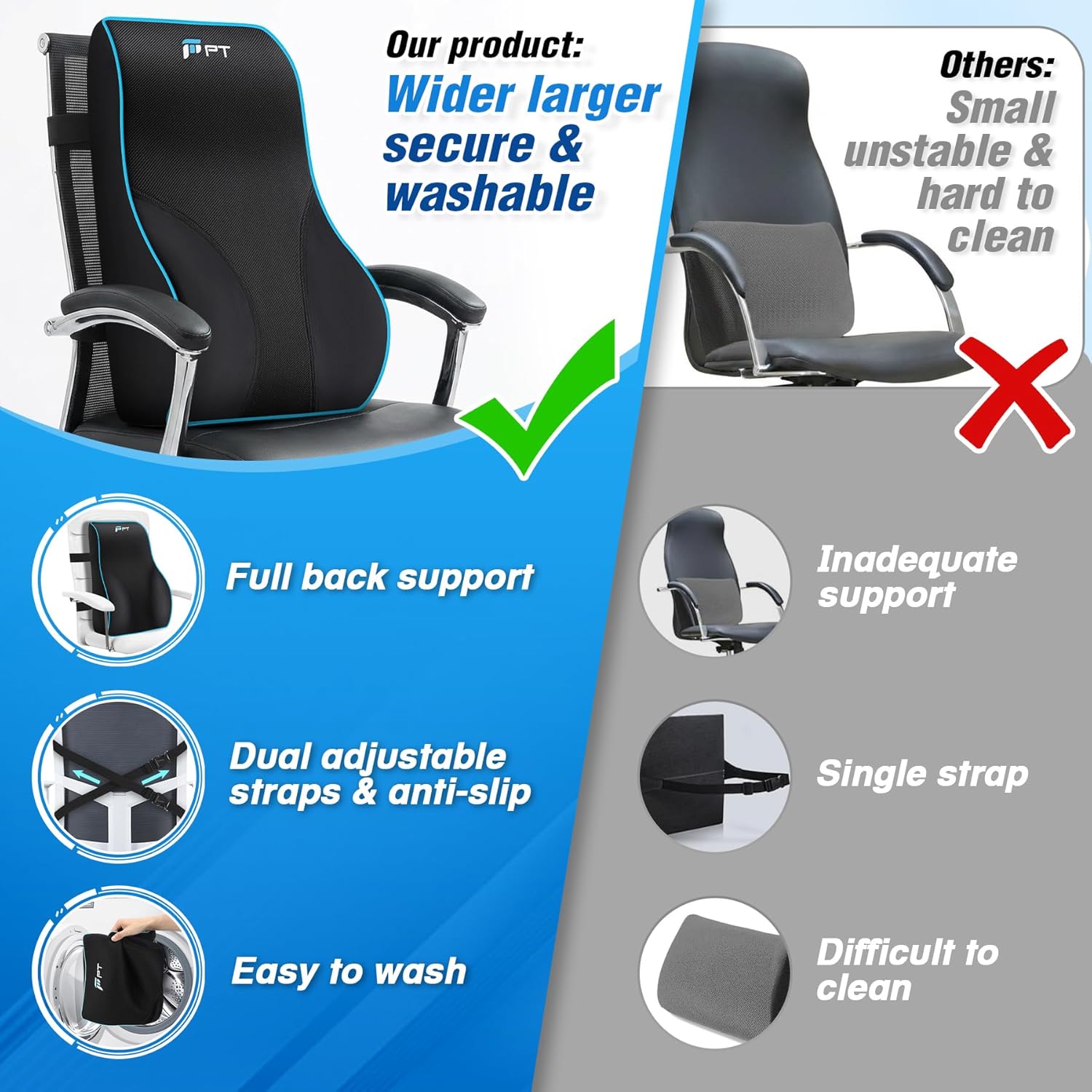 Thumbnail 4 de POOTACK Lumbar Support Cushion (Memory Foam) with Extension Strap & Mesh Cover