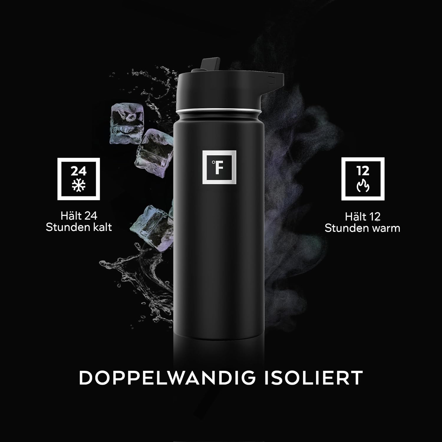 Thumbnail 3 de Edelstahl Trinkflasche mit Strohhalm – 650/950/1200/1800 ml, kohlensäuregeeignet, auslaufsicher, doppellwandig isoliert, BPA-freie Wasserflasche
