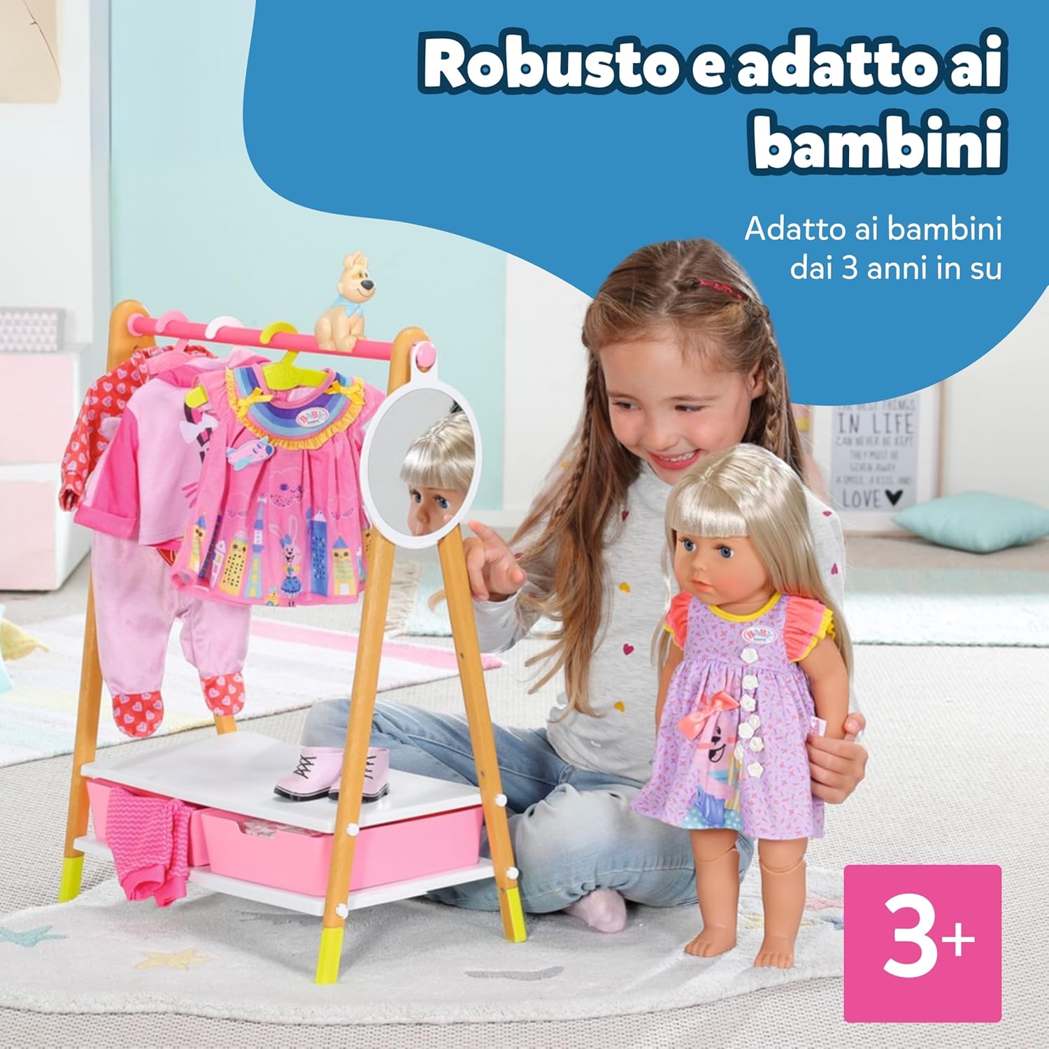 Thumbnail 4 de BABY born 830000 Appendiabiti – Appendiabiti in legno con Specchio, 3 ganci e 2 cassetti per bambini dai 3 anni