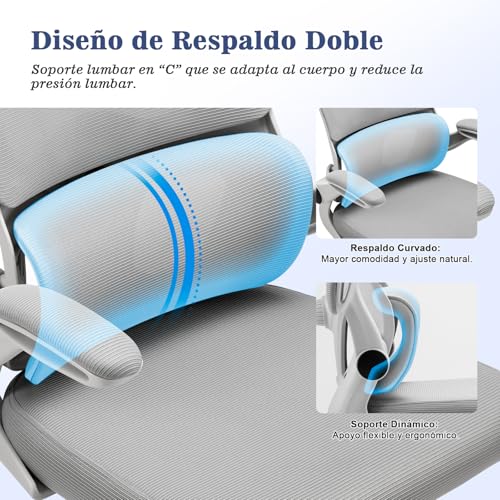 Detalle de Magic Life: Silla de Oficina Ergonómica con Respaldo de Malla y Soporte Lumbar Ajustable – Blanco