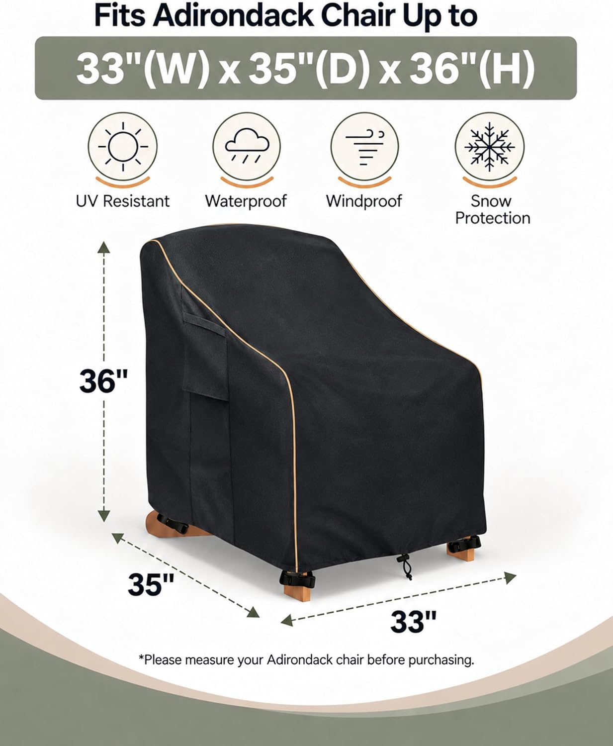 Thumbnail 1 de LSongSKY 2Pack-33"W x 35"D x 36"H Adirondack Chair Covers, Black Oxford, 2-Pack