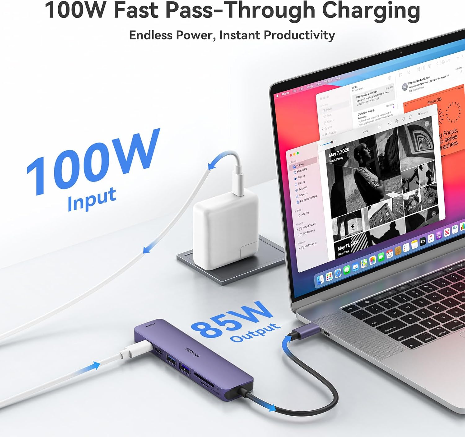 Detalle 2 de MOKiN 7-in-1 USB-C Hub with HDMI for MacBook Pro/Air (Purple)