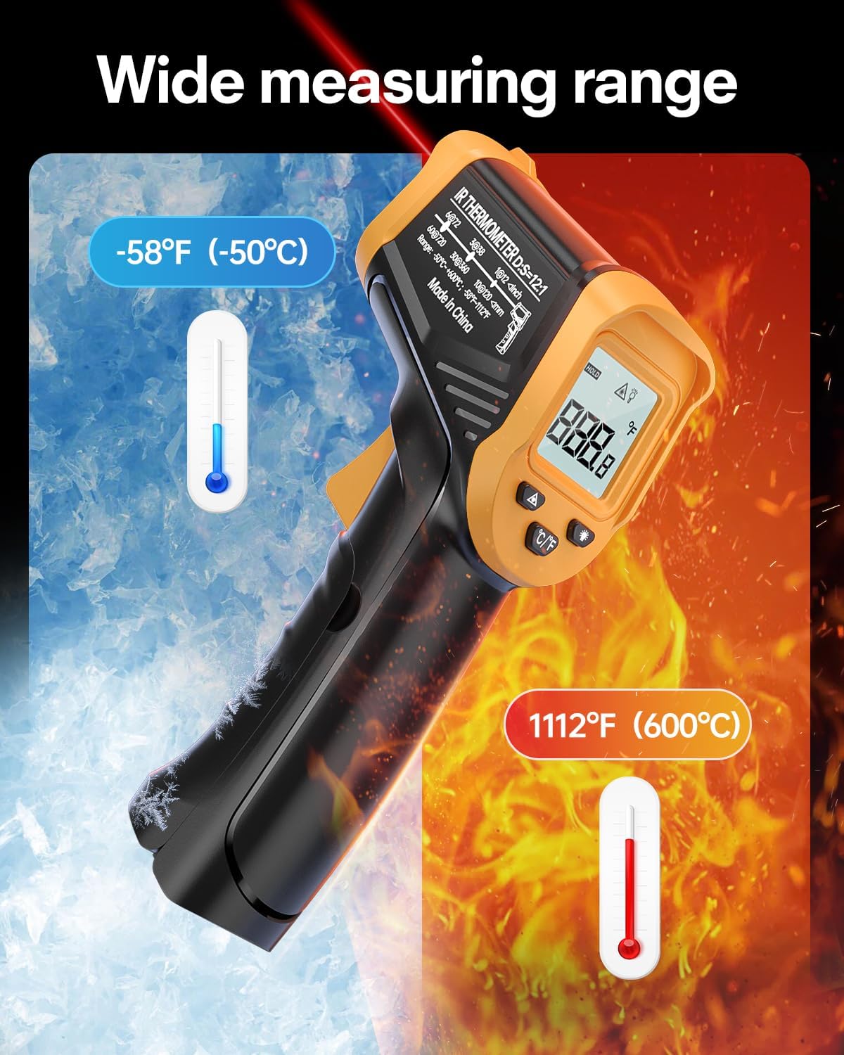 Detalle de Eventek Thermomètre infrarouge sans contact 600 °C 🌡