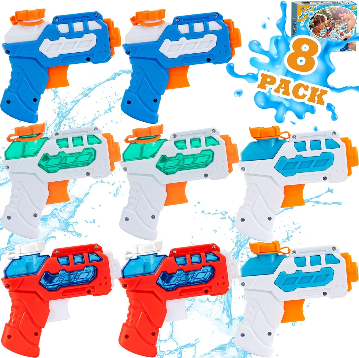 Detalle de 8 Pack Water Pistol for Kids: Small Mini Squirt Guns for Summer Fun