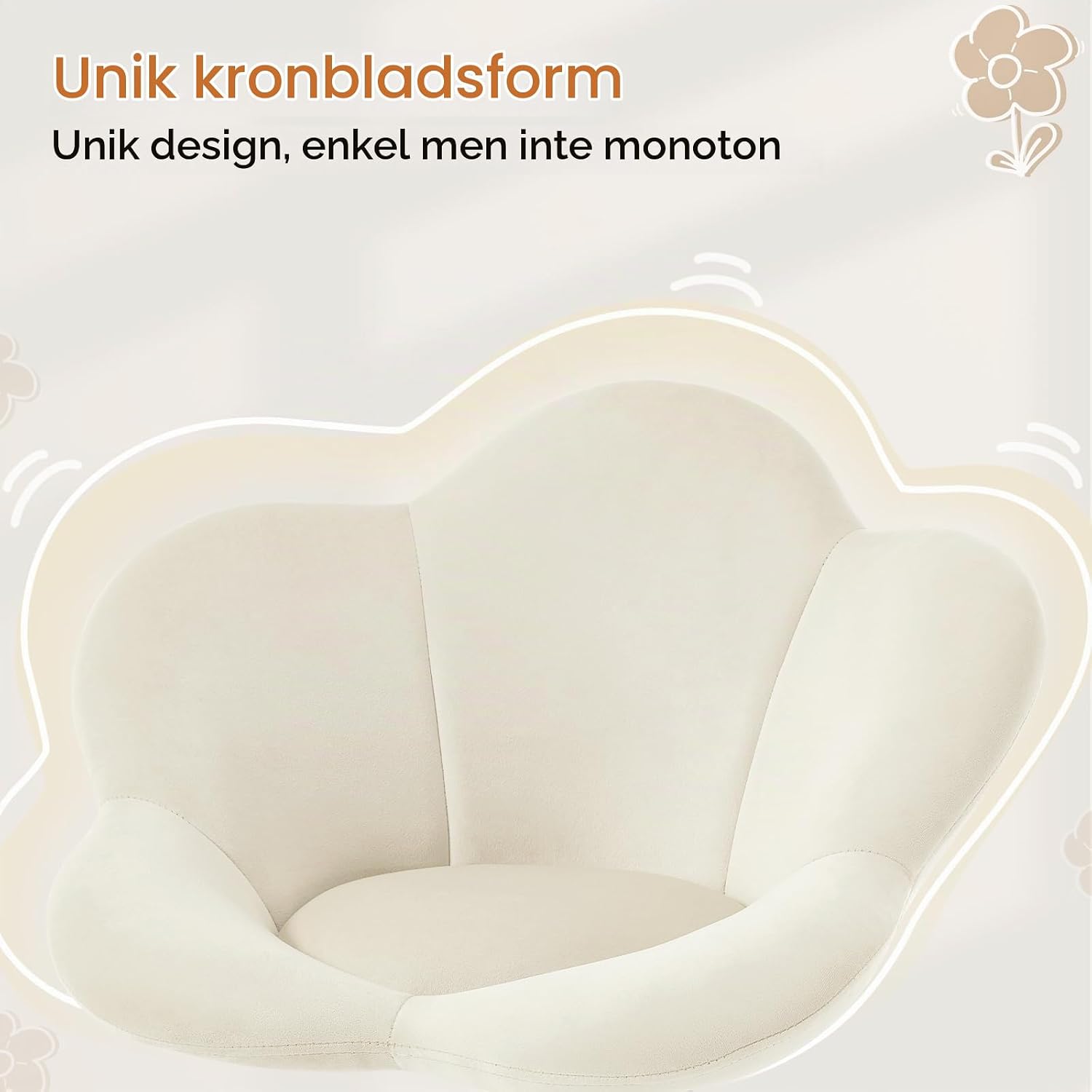Detalle de WOLTU BS183be barnkontorsstol i beige sammet med hjul och höjdjustering