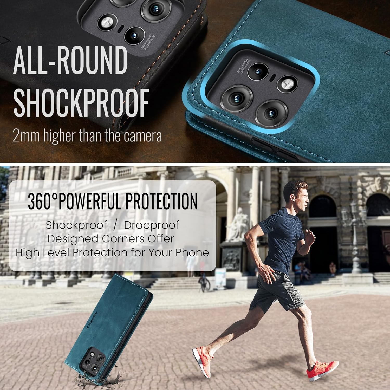 Thumbnail 6 de Cracedily Wallet Case for Motorola Edge 50 Pro – Leather Flip with Card Holder, Magnetic Closure & Kickstand (Blue-Green)