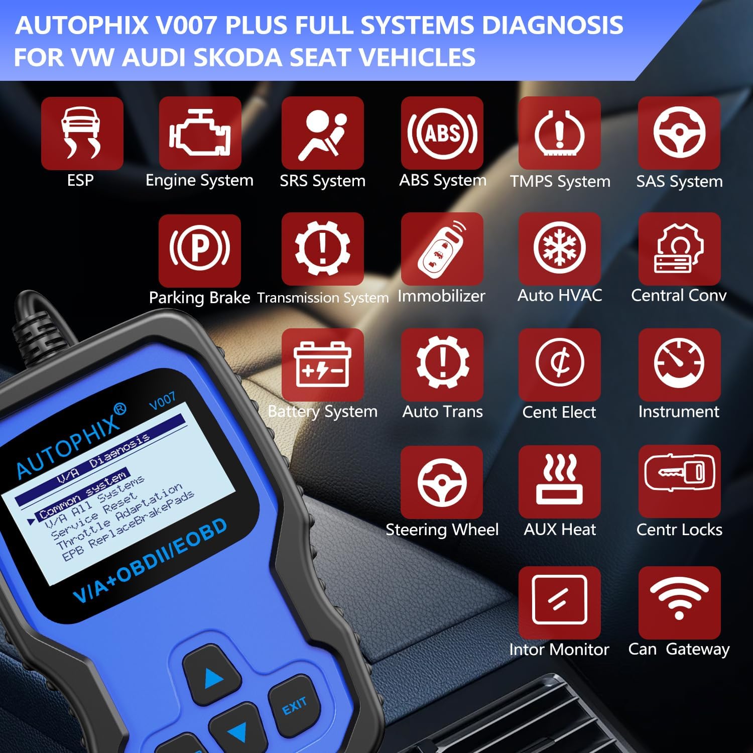 Thumbnail 1 de AUTOPHIX V007 OBD2 Scanner for VW Group Cars (VW, Audi, Skoda, Seat) – Comprehensive Fault Code Reader