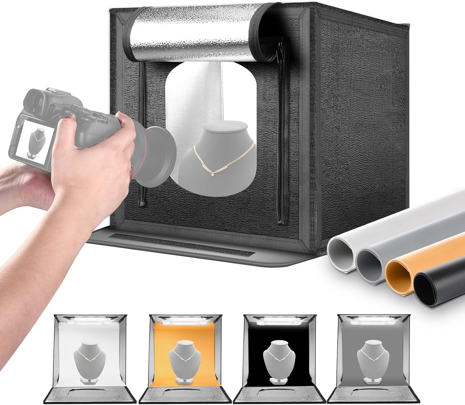 Detalle de NEEWER 40W Upgraded Photo Studio Light Box (16x16 in) with 4 Backdrops, 5600K 144 LEDs, LP40